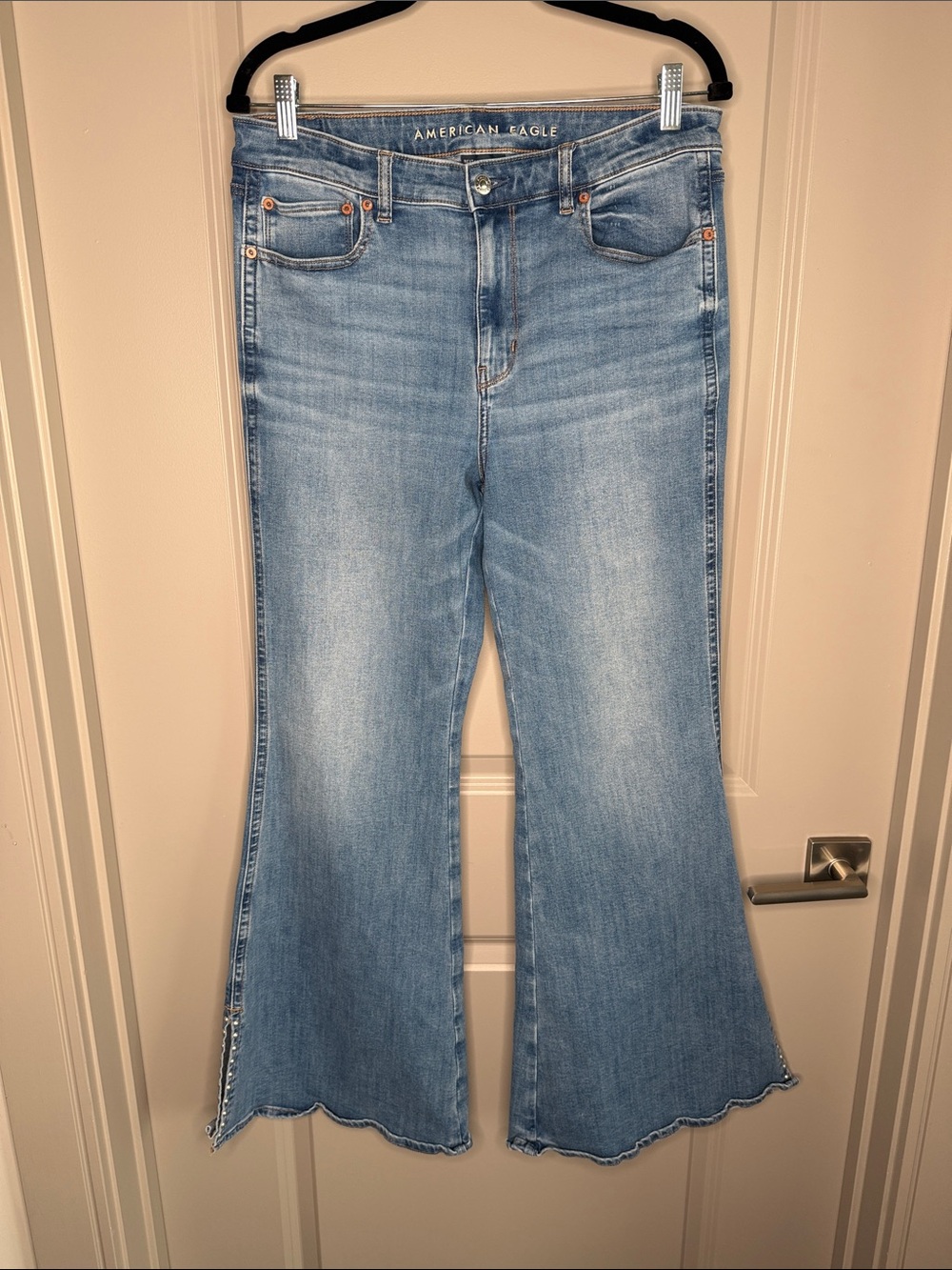 American Eagle Outfitters Light Blue Flare Jeans with Scalloped Hem